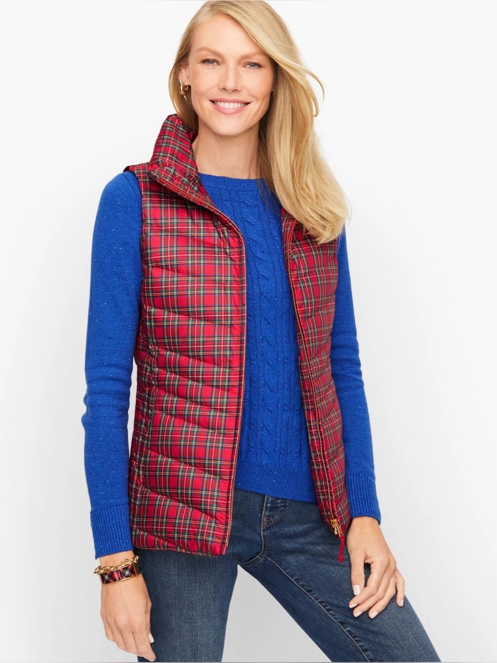 NWT Talbots 0X red plaid down fill puffer vest quilted tartan Christmas outdoor